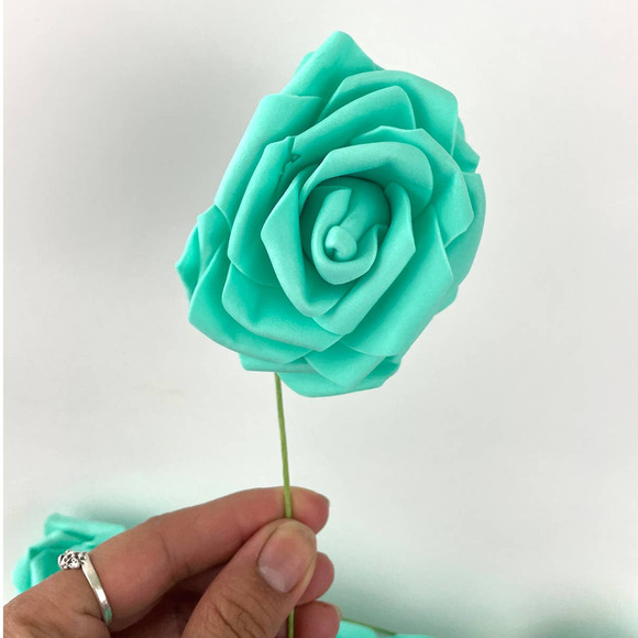 20 PC Mint Green 3" Foam Flower Rose Wire Stem Single NEW Wedding Bridal Parties - Picture 2 of 9